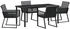 vidaXL 5-teilige Garten Esszimmer Set mit Kissen Schwarz Poly Rattan 4 Stühle und Tisch für Outdoor Terrassenmöbel Stuhl Sitz Balkon (3379320)