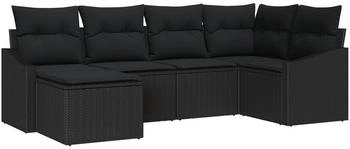 vidaXL Gartenm&ouml;bel-Set, 6-teilig, mit Kissen, Schwarz, wetterbest&auml;ndiges Polyrattan, einfache Montage f&uuml;r Gartenm&ouml;bel, modulare Terrassenlounge (3355462)