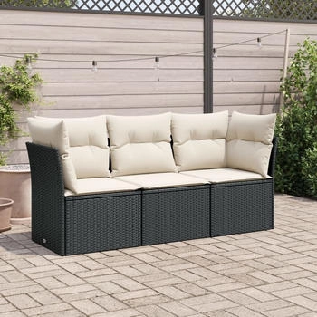 vidaXL Gartenlounge-Set, 3-tlg. Garten-Sofagarnitur mit Kissen Schwarz Poly Rattan (3217205)