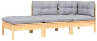 vidaXL 3-tlg. Garten-Lounge-Set mit Grauen Kissen Kiefer Massivholz