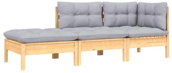 vidaXL Garten-Lounge-Set, Grau, Holz, 3-teilig, F&uuml;llung: Polyester, Loungem&ouml;bel, Loungem&ouml;bel-Sets (806663)