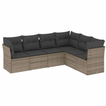 vidaXL Garten Sofagarnitur mit Kissen 6-TLG., Gartenmöbel Gartengarnitur, Sitzgruppe Sitzgarnitur, Lounge Sofa Garnitur Terrasse, Grau Poly Rattan (3217680)