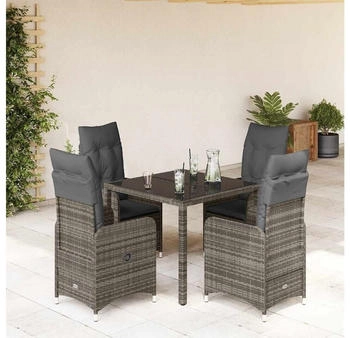 vidaXL Set, 5-tlg. Garten-Bistro-Set mit Kissen Grau Poly Rattan (3277032)