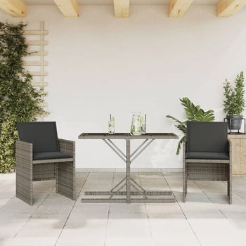 vidaXL Bistro Set 3-TLG., Gartenm&ouml;bel mit Kissen Tisch und 2 St&uuml;hle, Gartengarnitur Platzsparend, Garten Balkon Terrasse M&ouml;bel, Braun Poly Rattan (365065)