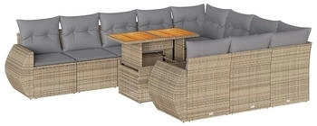 vidaXL Gartenlounge-Set 11-tlg. Garten-Sofagarnitur mit Kissen Beige Poly Rattan, ( -tlg), Beige (3327314)