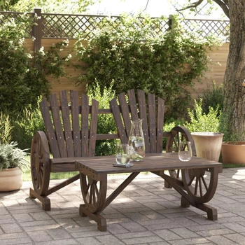 vidaXL Garten Lounge Set 2-TLG., Gartenbank mit Wagenräder-Design, Tisch für Garten Terrasse, Gartenmöbel, Landhausstil, Massivholz Tanne (365098)