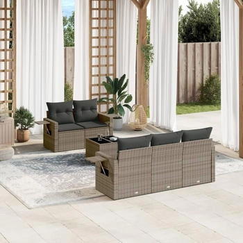 vidaXL 6-tlg. Garten-Sofagarnitur mit Kissen Beige Poly Rattan (3252236)