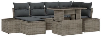 vidaXL Garten Sofagarnitur Set aus 7 Grau Rattan, Kissen Gartenm&ouml;bel (3349215)
