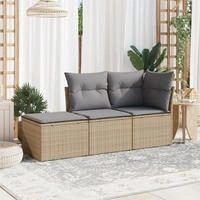 vidaXL 3-tlg. Garten-Sofagarnitur mit Kissen Schwarz Poly Rattan