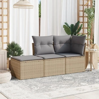 vidaXL 3-tlg. Garten-Sofagarnitur mit Kissen Schwarz Poly Rattan (3217465)