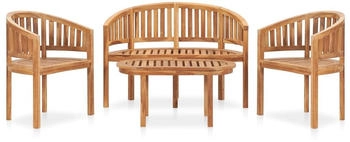 vidaXL Teak Massiv Gartenm&ouml;bel 3-TLG. Bananenbank Gartenset Bank Banana Tisch Lounge Sitzgruppe Gartenbank Holzbank Sitzbank Gartentisch (3059966)