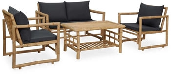vidaXL Gartenm&ouml;bel 4-TLG. mit Auflagen Bank Stuhl Tisch Gartenbank Gartensessel Gartensofa Sofa Gartenset Garten Garnitur Sitzgruppe Bambus (315601)