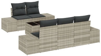 vidaXL 6-teiliges Garten-Sofa-Set mit Kissen Hellgrau Poly-Rattan (3346942)