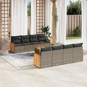 vidaXL 9-tlg. Garten-Sofagarnitur mit Kissen Grau Poly Rattan (3259904)