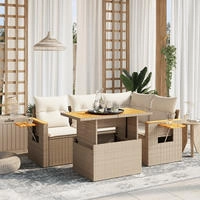 vidaXL 5-tlg. Garten-Sofagarnitur mit Kissen Schwarz Poly Rattan