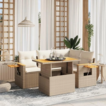 vidaXL Gartenlounge-Set 5-tlg. Garten-Sofagarnitur mit Kissen Schwarz Poly Rattan, ( -tlg), Schwarz (3273499)