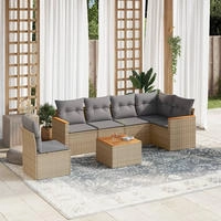 vidaXL 7-tlg. Garten-Sofagarnitur mit Kissen Schwarz Poly Rattan