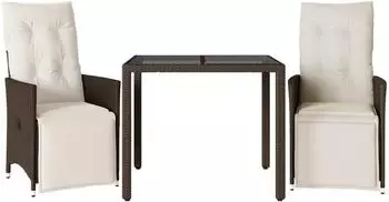 vidaXL Set 3-tlg. Garten-Bistro-Set mit Kissen Braun Poly Rattan (3276915)