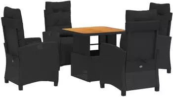 vidaXL Garten-Essgruppe 5-tlg. mit Kissen Schwarz Poly Rattan (3277388)