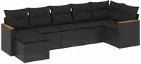 vidaXL 7-tlg. Garten-Sofagarnitur mit Kissen Schwarz Poly Rattan