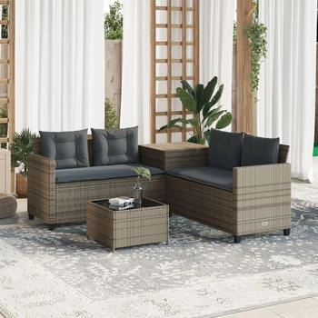 vidaXL Gartensofa in L-Form Grau Poly Rattan (369029)