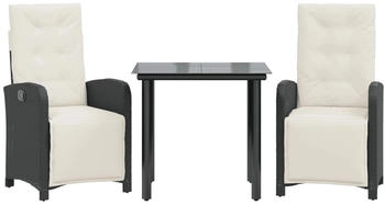 vidaXL 3-tlg. Bistro-Set mit Kissen Schwarz Poly Rattan (3212521)