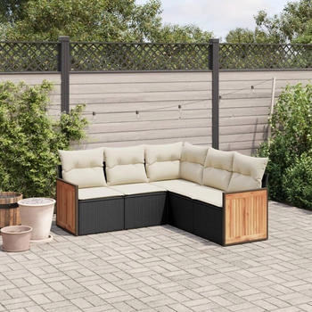 vidaXL Gartenlounge-Set, 5-tlg. Garten-Sofagarnitur mit Kissen Beige Poly Rattan (3227641)
