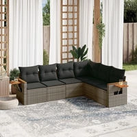vidaXL 7-tlg. Garten-Sofagarnitur mit Kissen Beige Poly Rattan