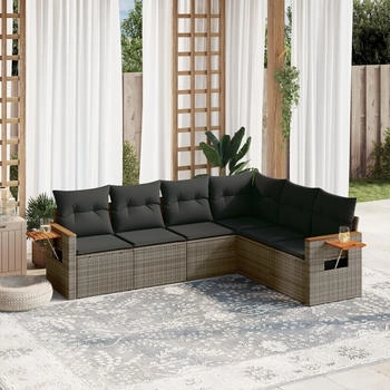vidaXL 7-tlg. Garten-Sofagarnitur mit Kissen Beige Poly Rattan (3226850)