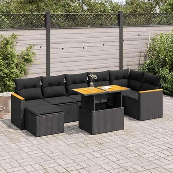 vidaXL Gartenlounge-Set, 8-tlg. Garten-Sofagarnitur mit Kissen Schwarz Poly Rattan (3327513)
