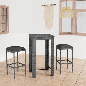 vidaXL 5-tlg. Gartenbar-Set mit Kissen Poly Rattan Grau (3064782)