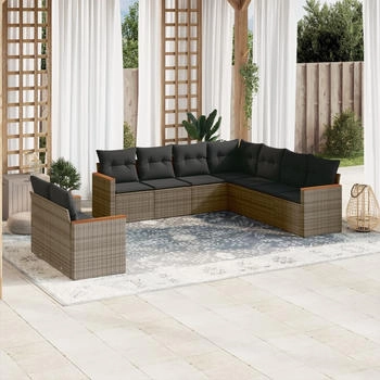 vidaXL Gartenlounge-Set, 10-tlg. Garten-Sofagarnitur mit Kissen Beige Poly Rattan (3258509)