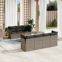 vidaXL 8-tlg. Garten-Sofagarnitur mit Kissen Schwarz Poly Rattan