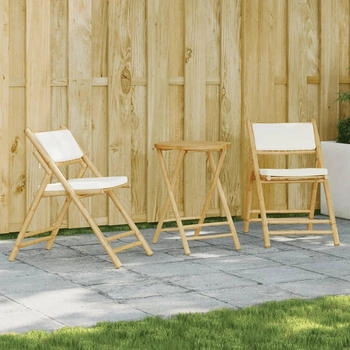 vidaXL 3-tlg. Bistro-Set Klappbar mit Cremeweißen Kissen Bambus (3208939)
