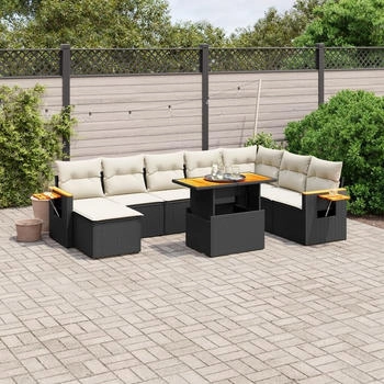 vidaXL 8-tlg. Garten-Sofagarnitur mit Kissen Schwarz Poly Rattan (3273632)