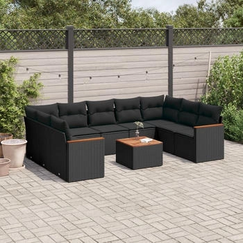 vidaXL Gartenlounge-Set 9-tlg. Garten-Sofagarnitur mit Kissen Grau Poly Rattan, ( -tlg), Grau (3226277)