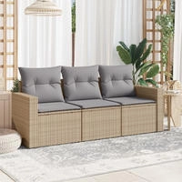 vidaXL 4-tlg. Garten-Sofagarnitur mit Kissen Beige Poly Rattan