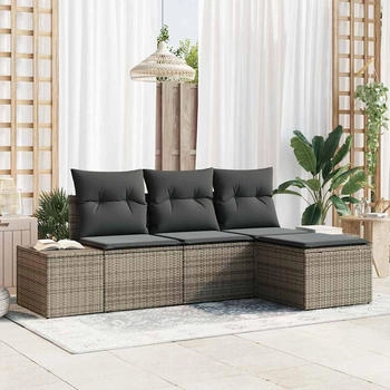 vidaXL 4-tlg. Garten Sofa Set mit Kissen Grau Poly Rattan (3347009)
