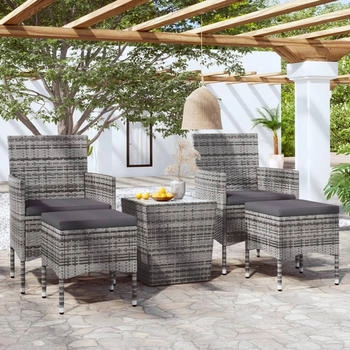 vidaXL 5-tlg. Garten-Bistro-Set Poly Rattan und Hartglas Grau (3058369)