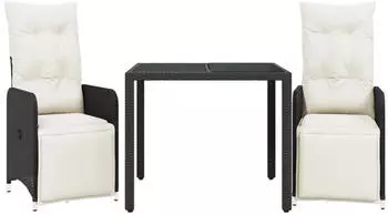 vidaXL Set 3-tlg. Garten-Bistro-Set mit Kissen Schwarz Poly Rattan (3277135)