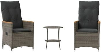vidaXL Set, 3-tlg. Bistro-Set mit Kissen Grau Poly Rattan (365658)