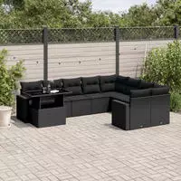 vidaXL 10-tlg. Garten-Sofagarnitur mit Kissen Braun Poly Rattan
