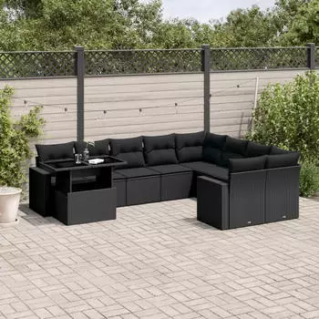 vidaXL 10-tlg. Garten-Sofagarnitur mit Kissen Braun Poly Rattan (3267513)