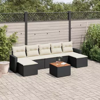 vidaXL 8-tlg. Garten-Sofagarnitur mit Kissen Schwarz Poly Rattan (3224250)