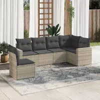 vidaXL 7-tlg. Garten-Sofagarnitur mit Kissen Hellgrau Poly Rattan