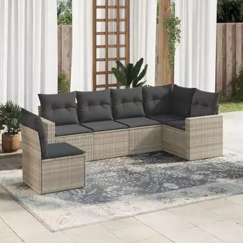vidaXL Gartenlounge-Set 7-tlg. Garten-Sofagarnitur mit Kissen Hellgrau Poly Rattan, ( -tlg), Hellgrau (3219032)