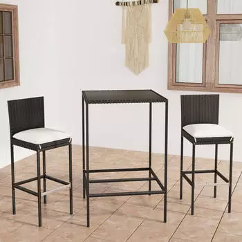 vidaXL 5-tlg. Gartenbar-Set mit Kissen Poly Rattan Grau (3064833)