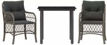 vidaXL 3-tlg. Bistro-Set mit Kissen Grau Poly Rattan (3212131)