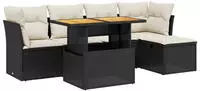 vidaXL 6-tlg. Garten-Sofagarnitur mit Kissen Schwarz Poly Rattan