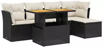 vidaXL Gartenlounge-Set 6-tlg. Garten-Sofagarnitur mit Kissen Schwarz Poly Rattan Schwarz (3275464)